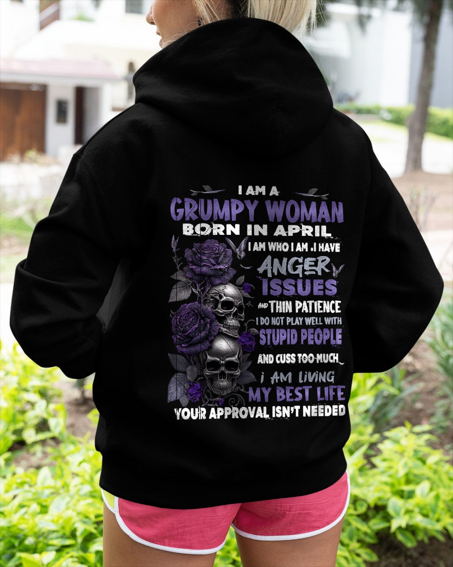 Grumpy Woman Born in April T-Shirt – Funny Skull & Rose Graphic Tee with Quotes - Virgo04 FMA (SKU10-08-04)