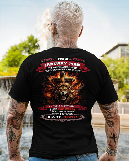JANUARY - KIND AND LOVING ARE MY NATURE - PREMIUM DTG PRINT BIRTHDAY T-SHIRT FOR MEN - Virgo01 (SKU26T-01-31-01)
