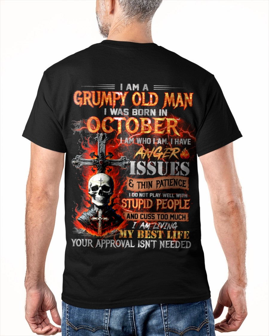 OCTOBER - GRUMPY OLD MAN T-SHIRT - FUNNY SKULL ANGER ISSUES TEE - PERFECT GIFT FOR MEN Virgo10 / male (SKU12-319-10)