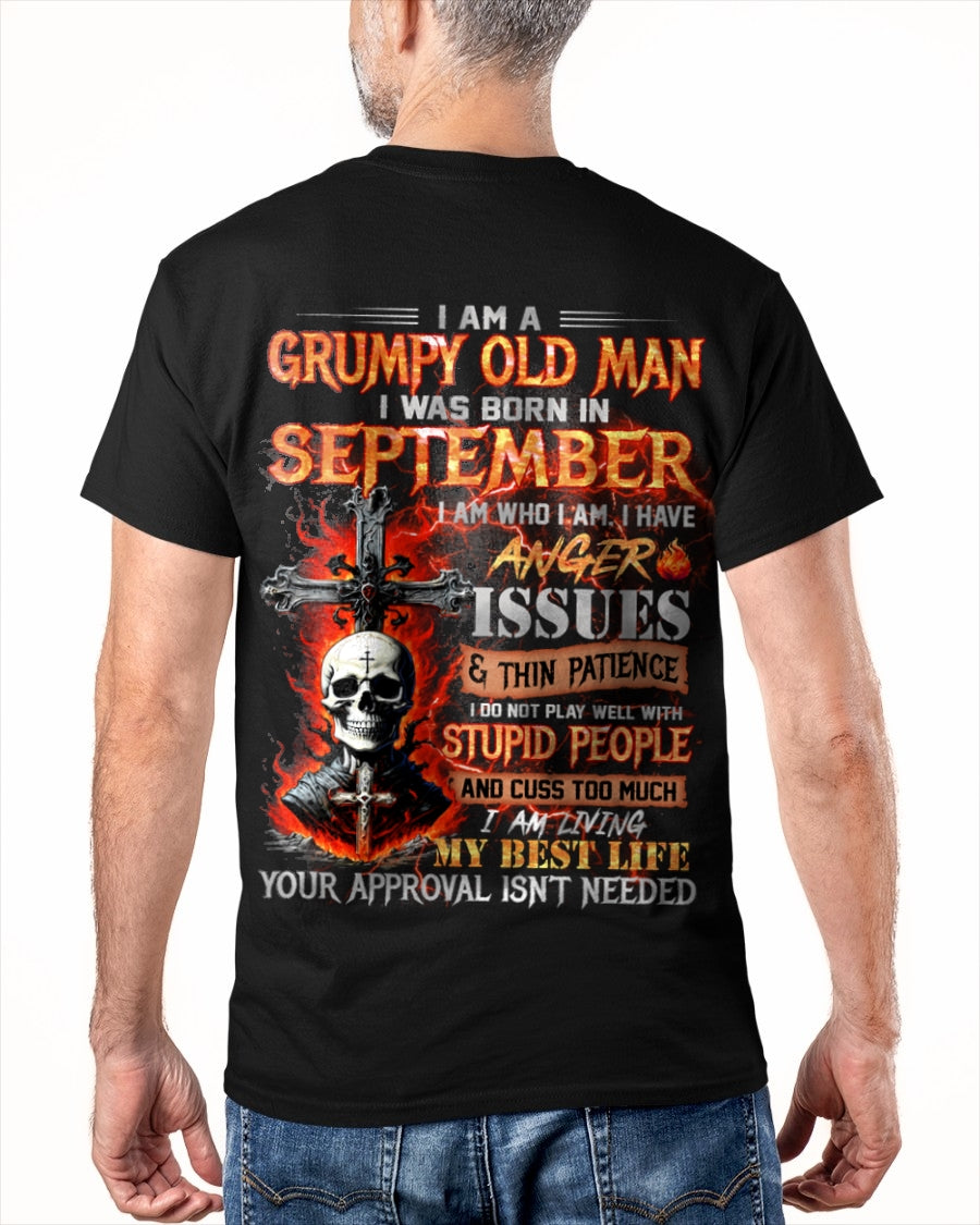 SEPTEMBER - GRUMPY OLD MAN T-SHIRT - FUNNY SKULL ANGER ISSUES TEE - PERFECT GIFT FOR MEN Virgo09 / male (SKU12-319-09)