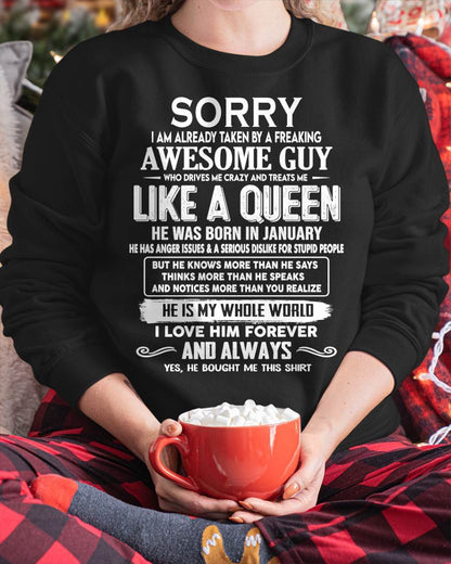 JANUARY SHIRT Sorry, I’m Already Taken By A Freaking Awesome Guy - From Husband - To Wife - Virgo01 (SKU2602-41-01)