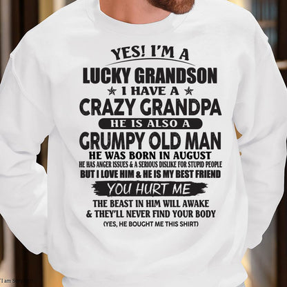 AUGUST - LUCKY GRANDSON OF CRAZY GRANDPA -  PERFECT GIFT FROM GRANDPA - virgo08 (SKU12-145-08)