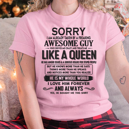 Sorry I am already taken by a freaking awesome guy - Gift for Wife From Husband - Virgo00 (SKU08-25-00)