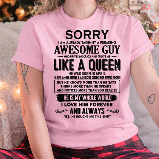 April - Sorry I am already taken by a freaking awesome guy - Gift for Wife From Husband - Virgo04 (SKU-SRG-04)