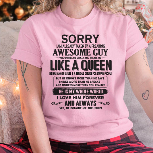 Sorry I am already taken by a freaking awesome guy - Gift for Wife From Husband - Virgo00 (SKU08-25-00)