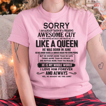June - Sorry I am already taken by a freaking awesome guy - Gift for Wife From Husband - Virgo06 (SKU08-25-06)