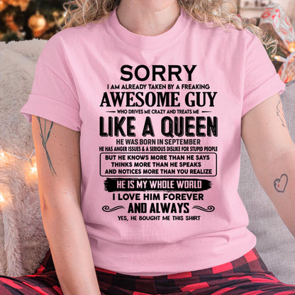 September - Sorry I am already taken by a freaking awesome guy - Gift for Wife From Husband - Virgo09 (SKU-SRG-09)