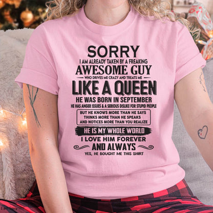 September - Sorry I am already taken by a freaking awesome guy - Gift for Wife From Husband - Virgo09 (SKU08-25-09)